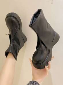 Giày bốt Nữ Thời trang màu trơn Trượt trên Mát mẻ - màu đen - Xem 1