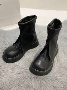 Giày bốt Nữ Thời trang màu trơn Trượt trên Mát mẻ - màu đen - Xem 2