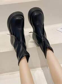 Giày bốt Nữ Thời trang màu trơn Trượt trên Mát mẻ - màu đen - Xem 3