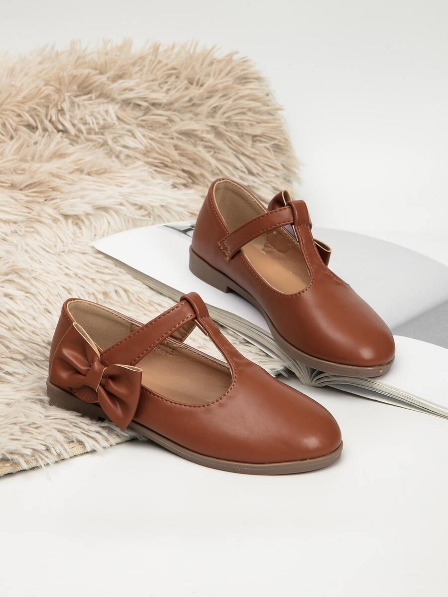 Giày búp bê trẻ em Nơ Bướm màu trơn Mary Jane - màu nâu - Xem 1