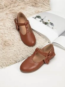 Giày búp bê trẻ em Nơ Bướm màu trơn Mary Jane - màu nâu - Xem 2