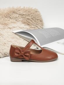 Giày búp bê trẻ em Nơ Bướm màu trơn Mary Jane - màu nâu - Xem 3