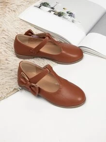 Giày búp bê trẻ em Nơ Bướm màu trơn Mary Jane - màu nâu - Xem 4