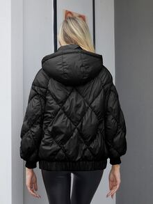 ZIAI Áo khoác nữ mùa đông Túi Dây kéo màu trơn Giải trí - màu đen - Xem 2