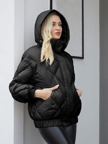 ZIAI Áo khoác nữ mùa đông Túi Dây kéo màu trơn Giải trí - màu đen - Xem 3