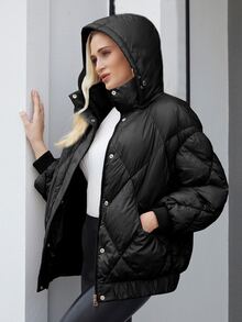 ZIAI Áo khoác nữ mùa đông Túi Dây kéo màu trơn Giải trí - màu đen - Xem 4