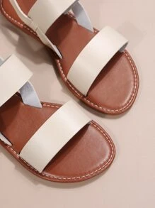 Minimalist Double Strap Slingback Sandals - Beige - View 5