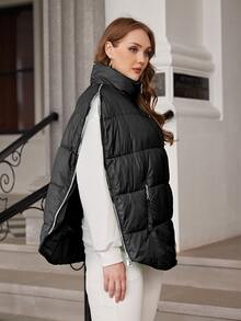 Plus Zip Up Puffer Vest Coat - Black - View 3