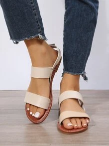 Minimalist Double Strap Slingback Sandals - Beige - View 6