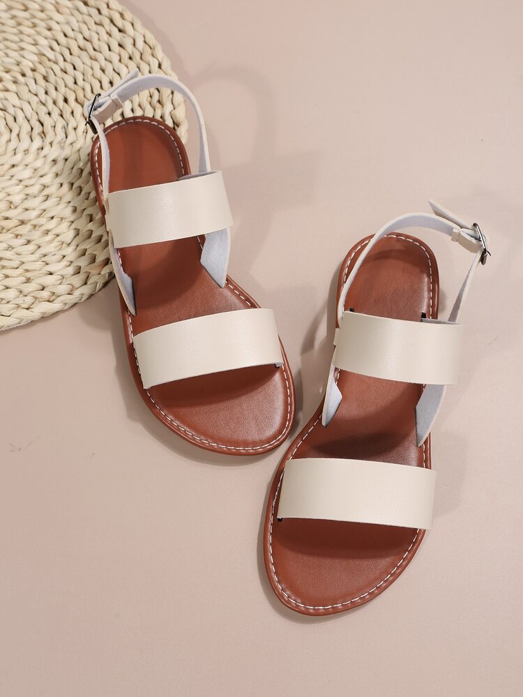 Minimalist Double Strap Slingback Sandals - Beige - View 7