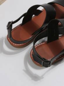 Cool Outdoors Flat Shoes for Women, Twin Strap Artificial Leather Open Toe Slingback Sandals - Black - View 3