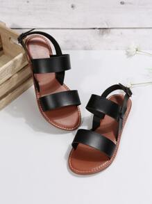 Cool Outdoors Flat Shoes for Women, Twin Strap Artificial Leather Open Toe Slingback Sandals - Black - View 4