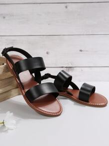 Cool Outdoors Flat Shoes for Women, Twin Strap Artificial Leather Open Toe Slingback Sandals - Black - View 5