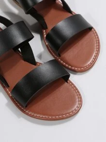 Cool Outdoors Flat Shoes for Women, Twin Strap Artificial Leather Open Toe Slingback Sandals - Black - View 6