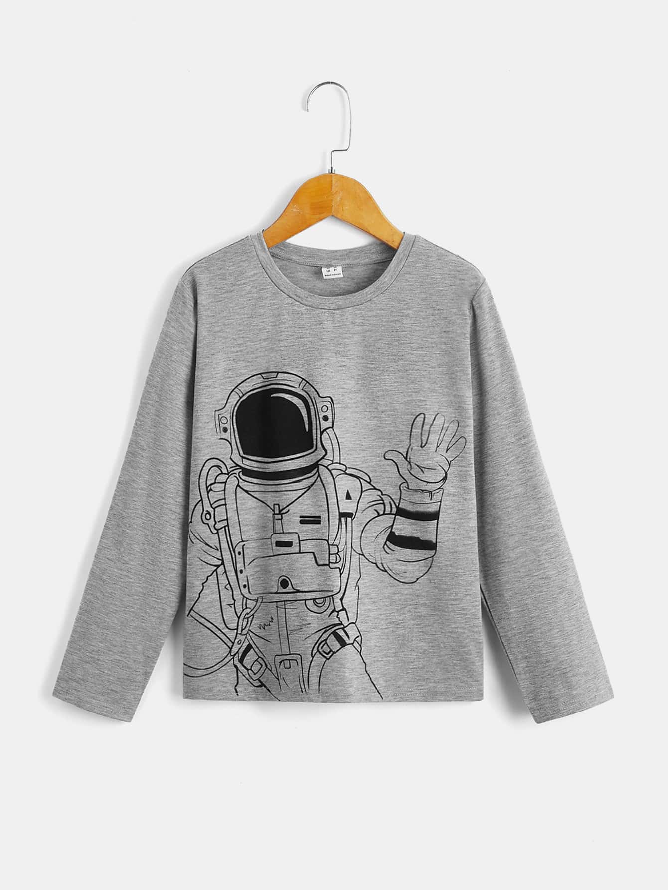 SHEIN Boys Astronaut Print Tee - Light Grey - View 1