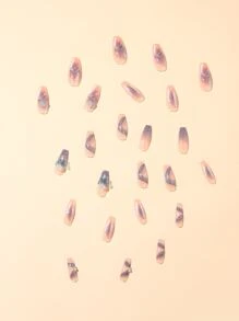 24 件长棺材蓝色闪光珍珠蝴蝶装饰胶假指甲、1 片胶带和 1 件指甲锉，立即提升您的外观，按压指甲，美甲用品，指甲 - 彩色 - 查看 5