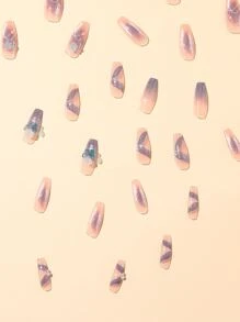 24 件长棺材蓝色闪光珍珠蝴蝶装饰胶假指甲、1 片胶带和 1 件指甲锉，立即提升您的外观，按压指甲，美甲用品，指甲 - 彩色 - 查看 6