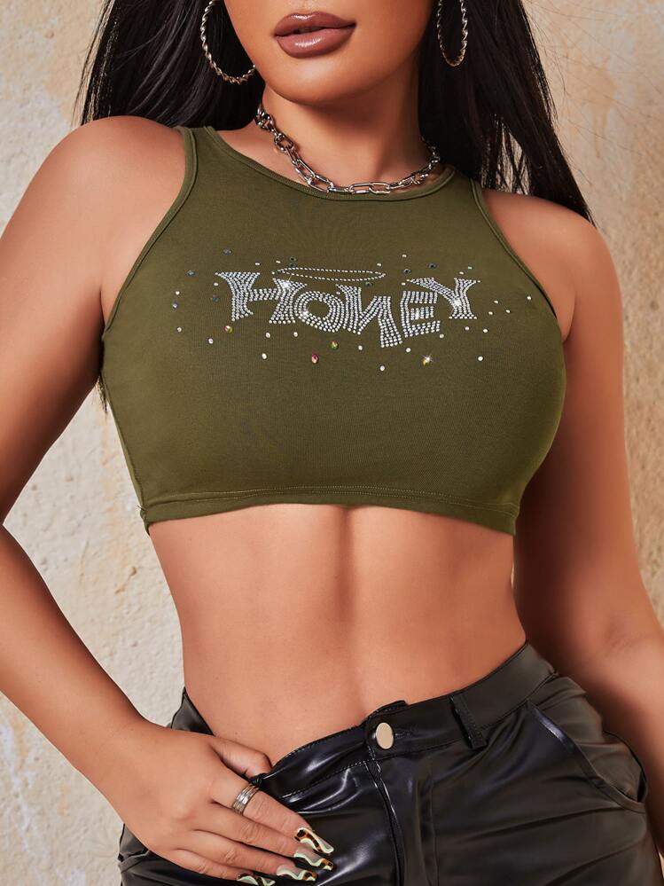 SHEIN SXY Rhinestone Honey Crop Tank Top | SHEIN South Africa