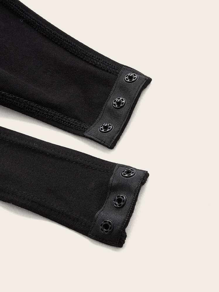 SHEIN EZwear Plus Rhinestone Detail Square Neck Bodysuit/Valentine's Day - Black - View 4