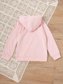Tween Girl Letter & Floral Print Sweatshirt - Baby Pink - View 2