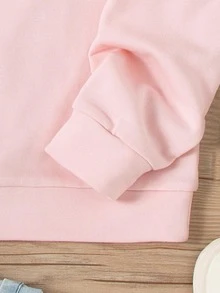 Tween Girl Letter & Floral Print Sweatshirt - Baby Pink - View 3