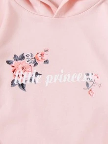 Tween Girl Letter & Floral Print Sweatshirt - Baby Pink - View 4