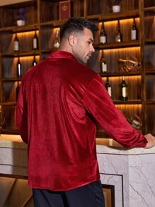 Manfinity Men Plus Button Front Velvet Shirt - Burgundy - View 2