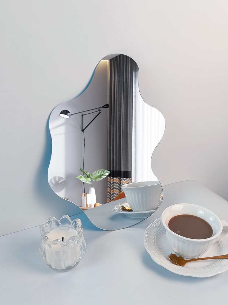 1 件不对称形状镜子装饰墙贴，2 毫米厚亚克力镜面贴纸，适用于卧室、客厅、浴室和厨房。卫生间贴纸、贴纸、墙贴、家居装饰乙烯基贴花、春季装饰品让您的家焕然一新、拉玛装饰贴纸镜子墙壁装饰房间装饰墙镜房间浴室装饰客厅装饰 - 銀色 - 查看 4