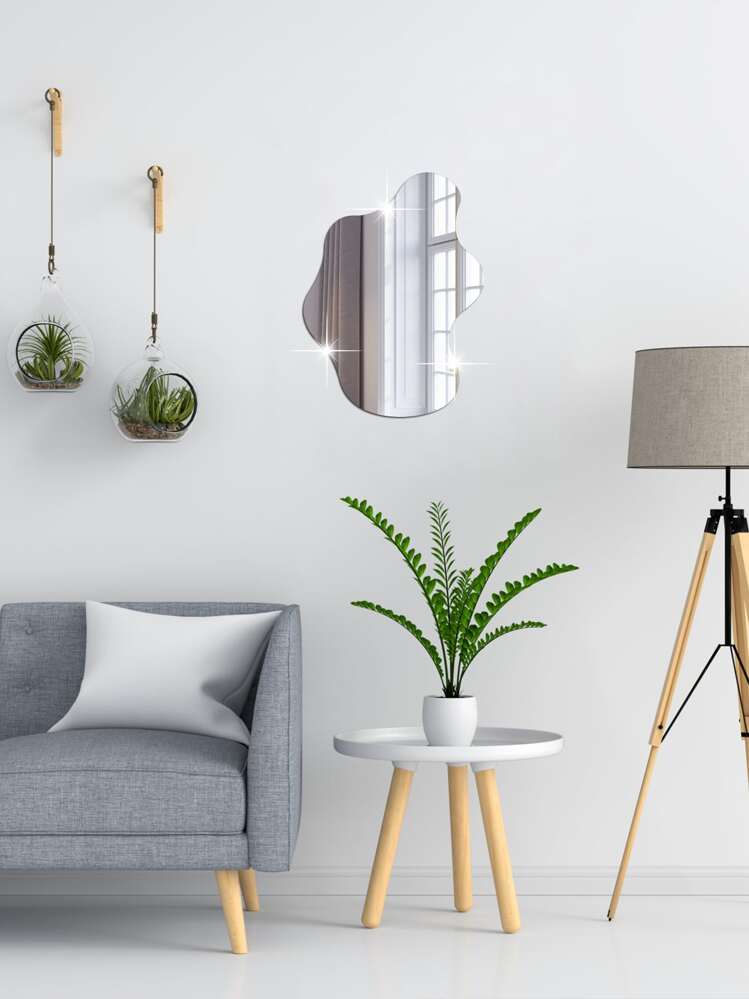 1 件不对称形状镜子装饰墙贴，2 毫米厚亚克力镜面贴纸，适用于卧室、客厅、浴室和厨房。卫生间贴纸、贴纸、墙贴、家居装饰乙烯基贴花、春季装饰品让您的家焕然一新、拉玛装饰贴纸镜子墙壁装饰房间装饰墙镜房间浴室装饰客厅装饰 - 銀色 - 查看 5