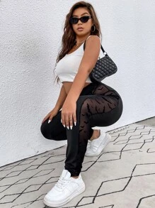 SHEIN LUNE Quần lót kích thước lớn Tương phản Mesh Thú vật Giải trí - màu đen - Xem 2