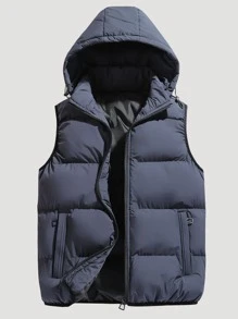 男式拉链连帽背心夹棉外套 - 藏蓝色 - 查看 1