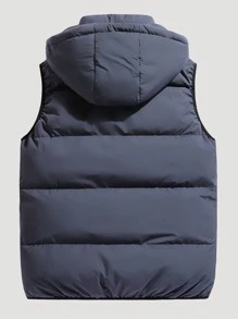 男式拉链连帽背心夹棉外套 - 藏蓝色 - 查看 2