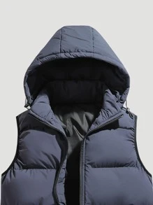 男式拉链连帽背心夹棉外套 - 藏蓝色 - 查看 3