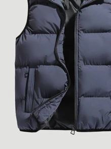 男式拉链连帽背心夹棉外套 - 藏蓝色 - 查看 4