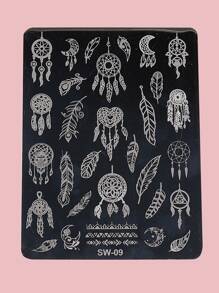 FULL BEAUTY 1 pieza Estampador de arte de uñas con diseño de esmalte de gel con patrón de plumas, para esmalte de uñas de secado lento, placas de estampación de uñas para salón de manicura - Plateado - Ver 6