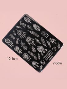 FULL BEAUTY 1 pieza Estampador de arte de uñas con diseño de esmalte de gel con patrón de plumas, para esmalte de uñas de secado lento, placas de estampación de uñas para salón de manicura - Plateado - Ver 4