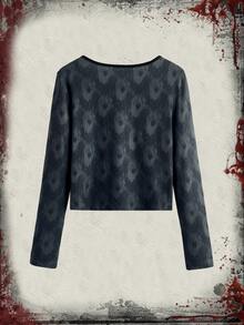 WB Horror | ROMWE Letter Graphic Tie Dye Tee - Black - View 7