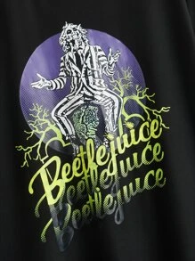 Beetlejuice | ROMWE Figure & Slogan Graphic Tee - Black - View 8