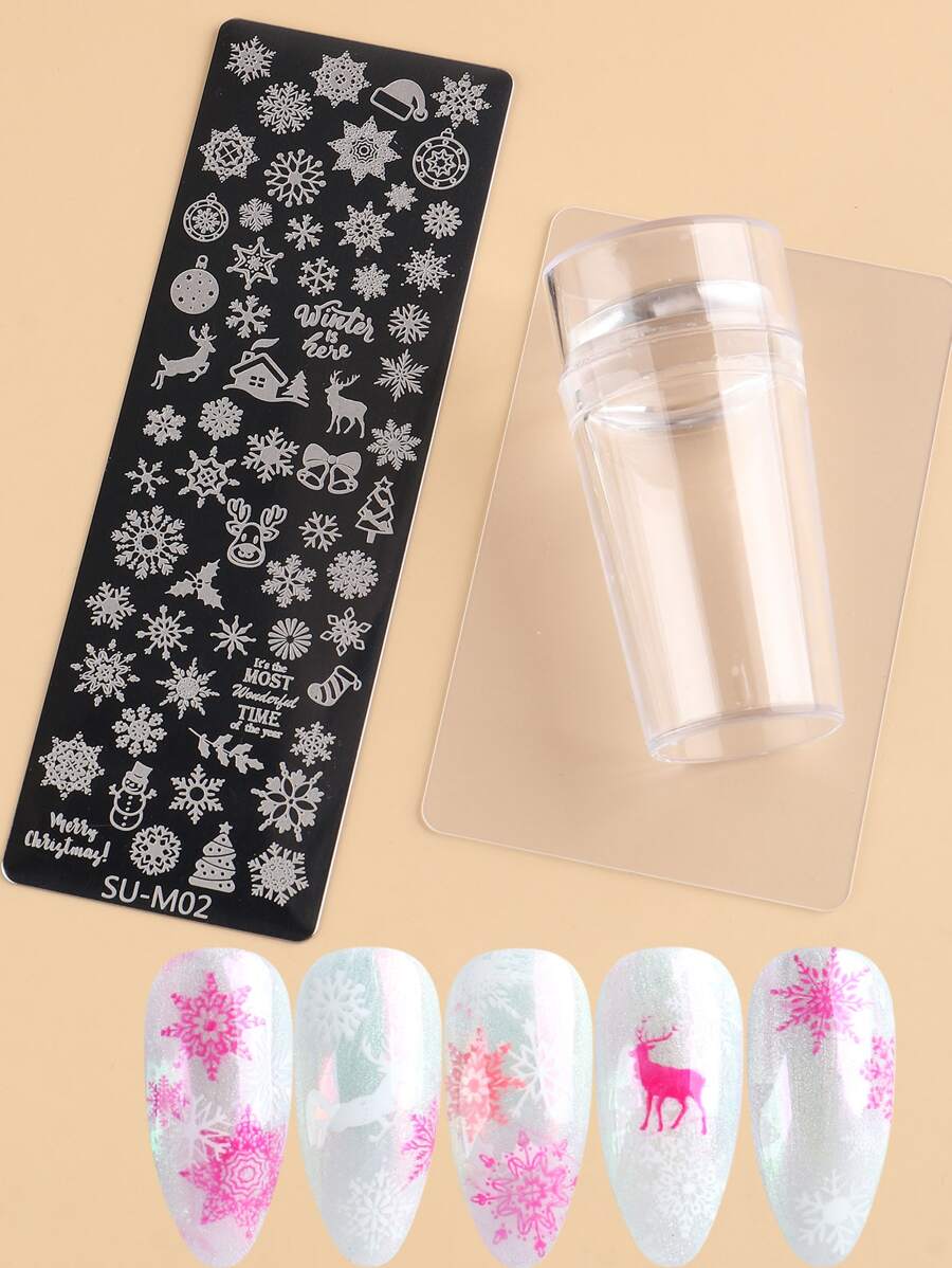 FULL BEAUTY Christmas 3pcs Snowflake Pattern Nail Art Template Set - Multicolor - View 1