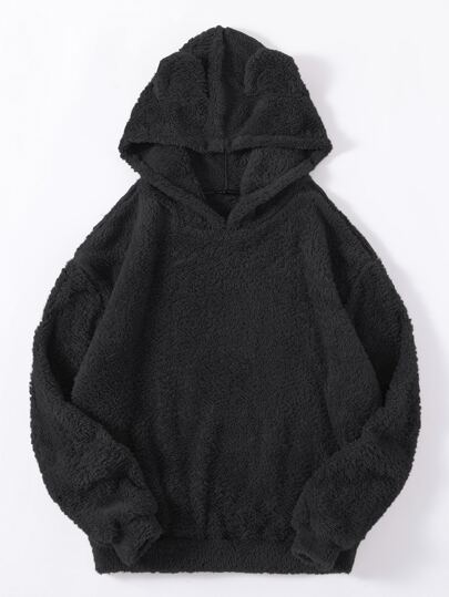 SHEIN Unity Drop Shoulder 3D Ear Teddy Hoodie,Long Sleeve Tops Graduation,Teacher,Back To School Pullover Fall