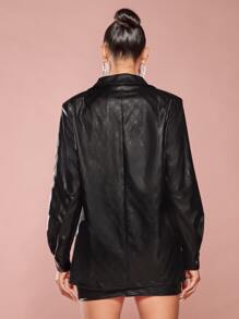 SHEIN BAE Flap Detail PU Leather Jacket - Black - View 2