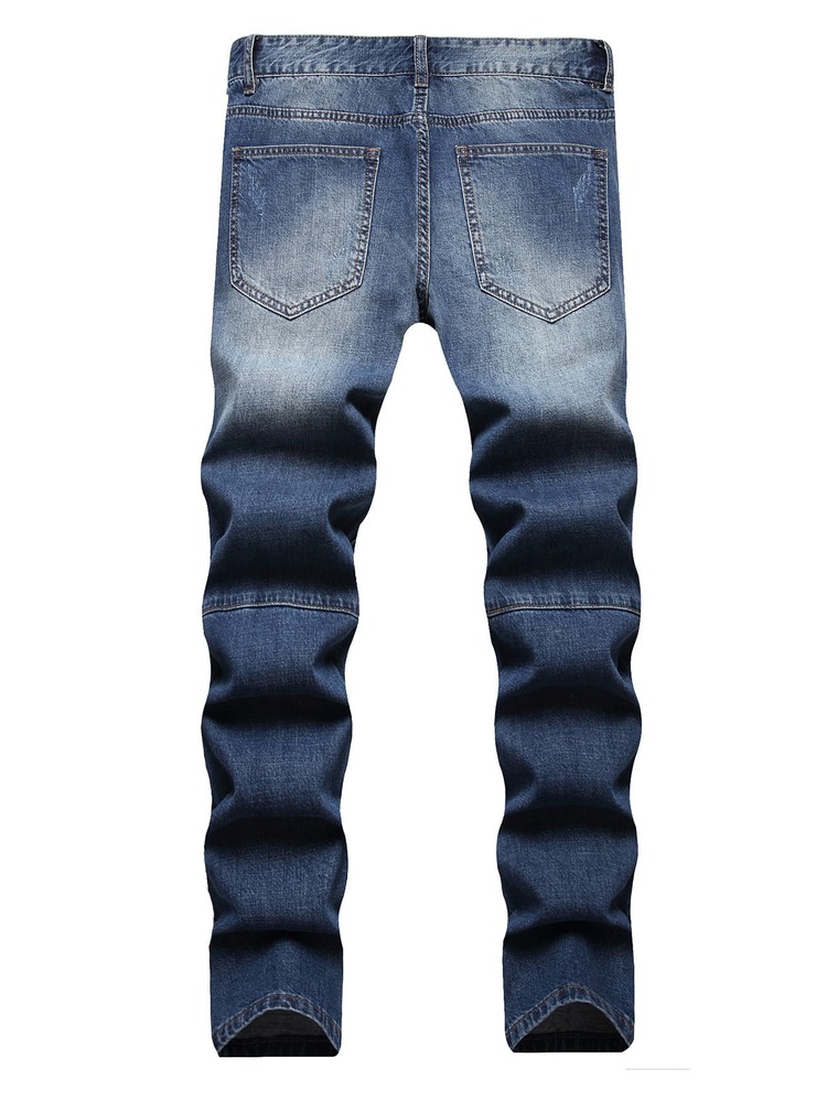 男士前部拉链破洞牛仔裤 - 中等水洗藍 - 查看 2