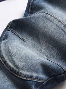 男士前部拉链破洞牛仔裤 - 中等水洗藍 - 查看 3