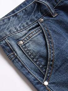 男士前部拉链破洞牛仔裤 - 中等水洗藍 - 查看 4