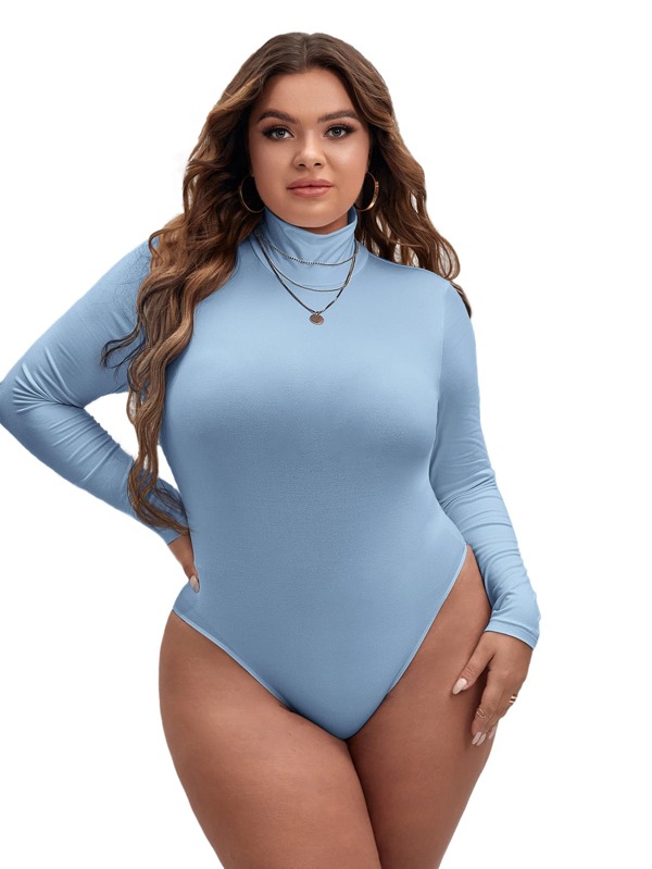 SHEIN Essnce Plus High Neck Slim Fit T-shirt Bodysuit, voor de winter