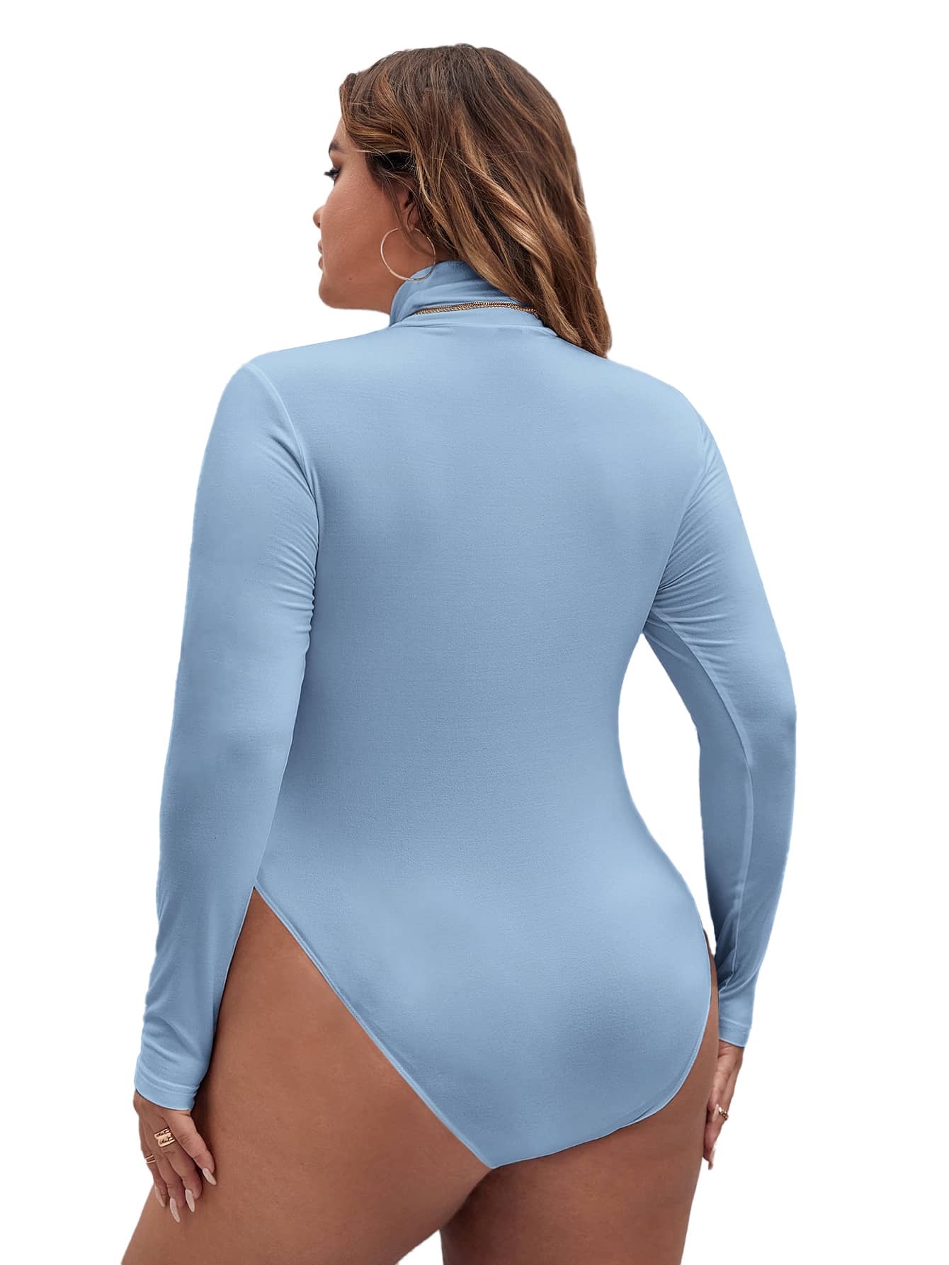 Plus High Neck Slim Fit Tee Bodysuit, For Spring To Summer