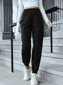 SHEIN Unity Flap Pocket Cargo Trousers - Black - View 1