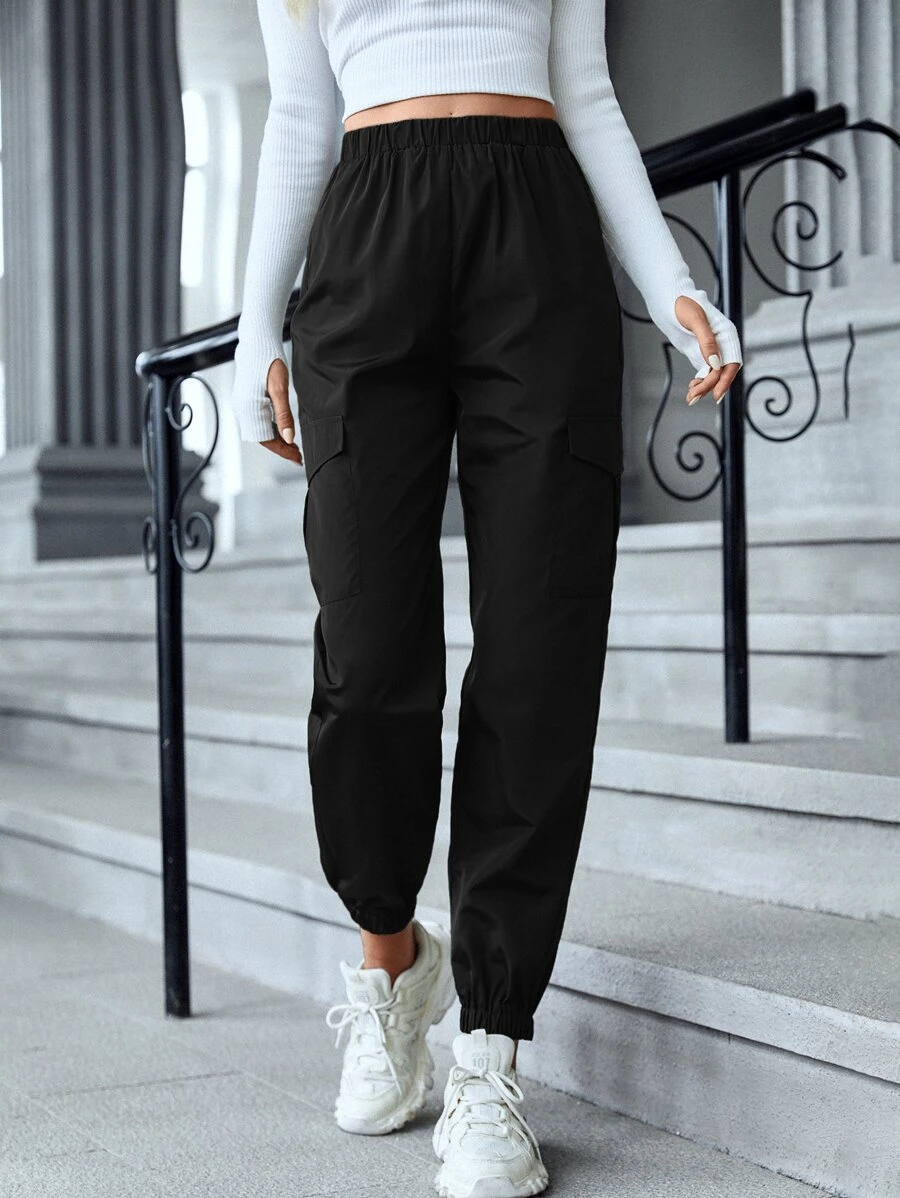 SHEIN Unity Flap Pocket Cargo Trousers - Black - View 1