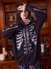 ROMWE Academia Quần áo thể thao nữ Dây kéo Lễ Các Thánh Giải trí - màu đen - Xem 3