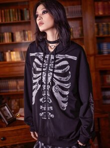 ROMWE Academia Quần áo thể thao nữ Dây kéo Lễ Các Thánh Giải trí - màu đen - Xem 4